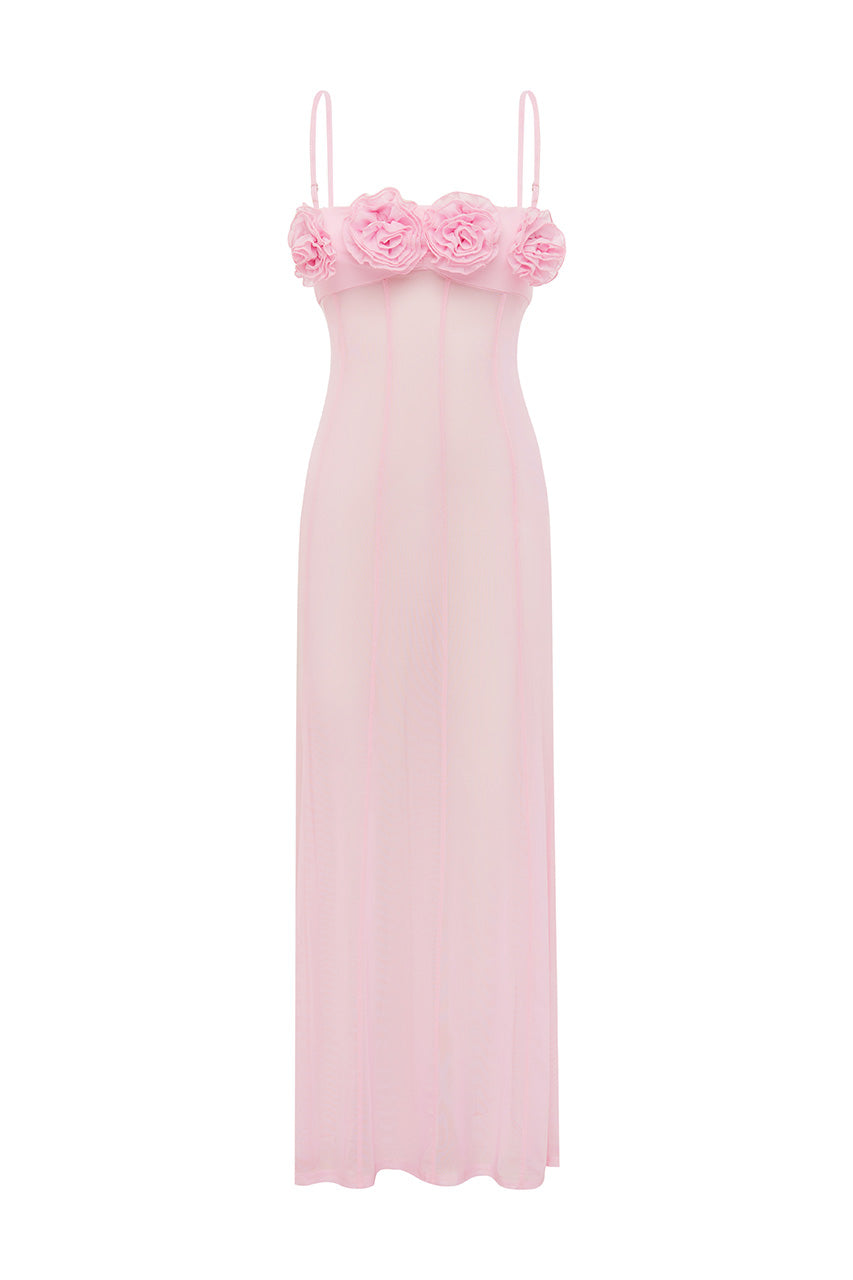 DEMI SHEER FLOWER TRIM MAXI DRESS & BELLA BRIEF - MUSK - DEMISHEERFLOWERTRIMMAXIDRESS-MUSK
