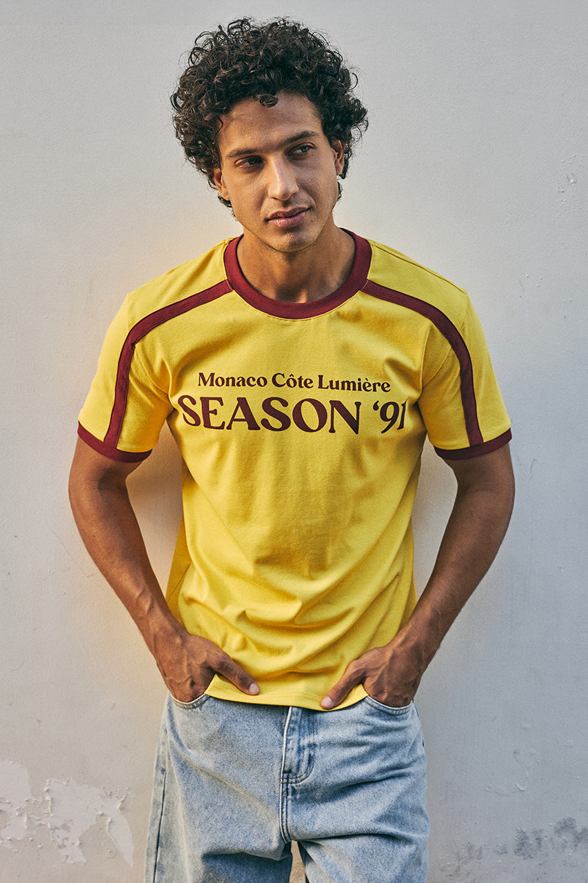 DINO SHORT SLEEVE T-SHIRT - YELLOW/WINE