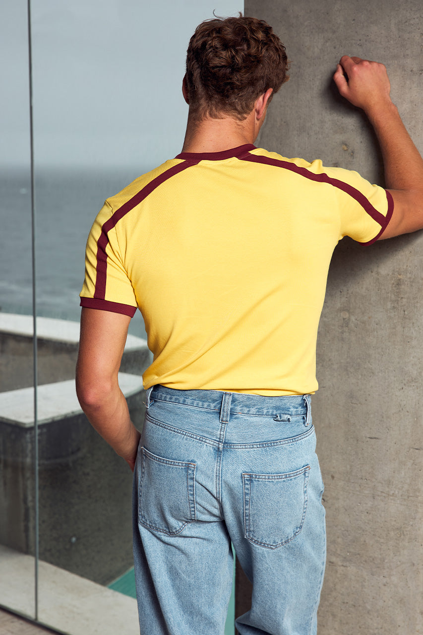 DINO SHORT SLEEVE T-SHIRT - YELLOW/WINE - DINOSHORTSLEEVET-SHIRT-YELLOW_CHOCXNICOLOWIDELEGJEANS-BLUEMIDWASH-1