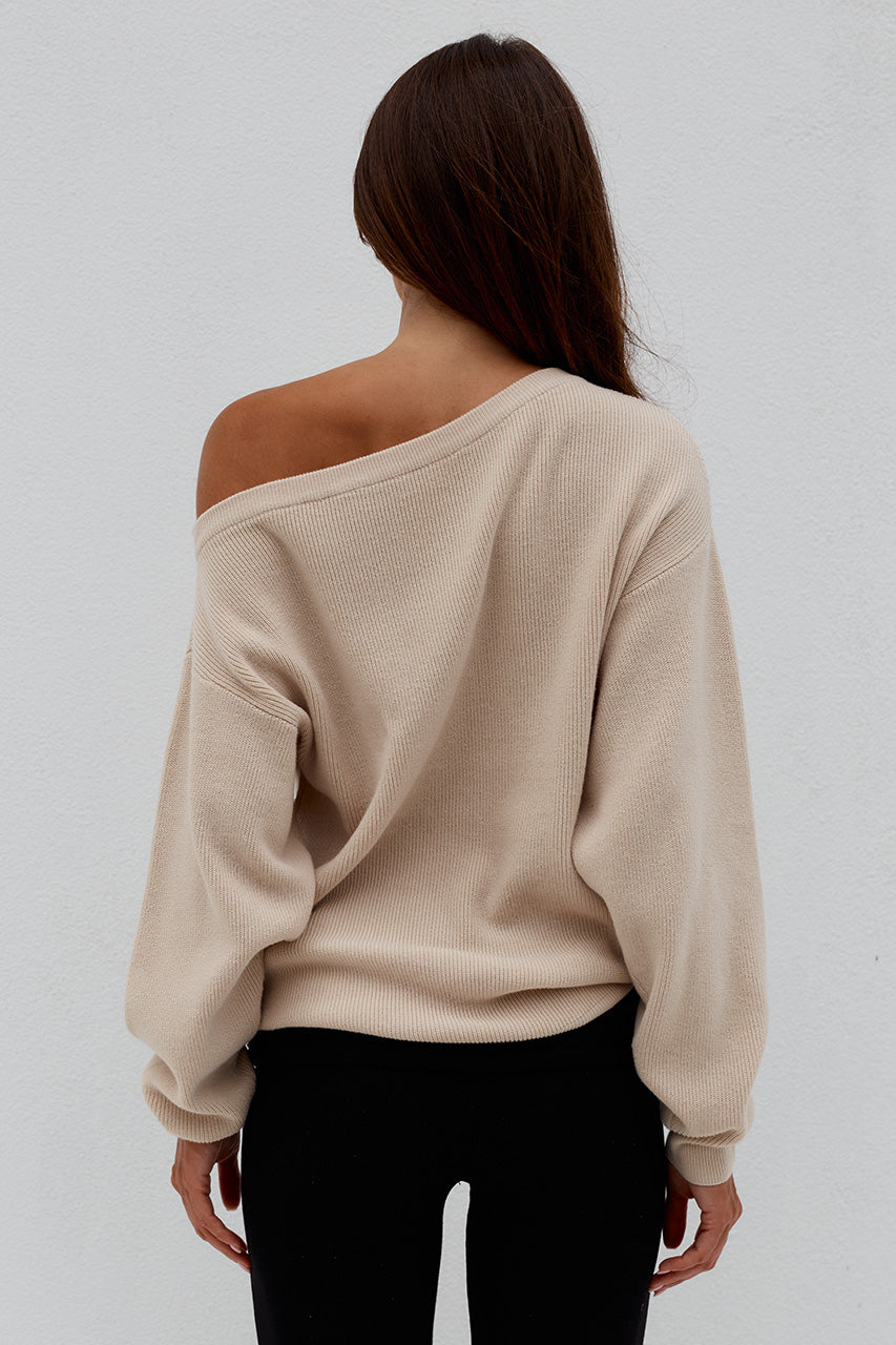 DIONNE OFF SHOULDER KNIT SWEATER - BISCUIT - DIONNEOFFSHOULDERKNITSWEATER-BISCUIT-08