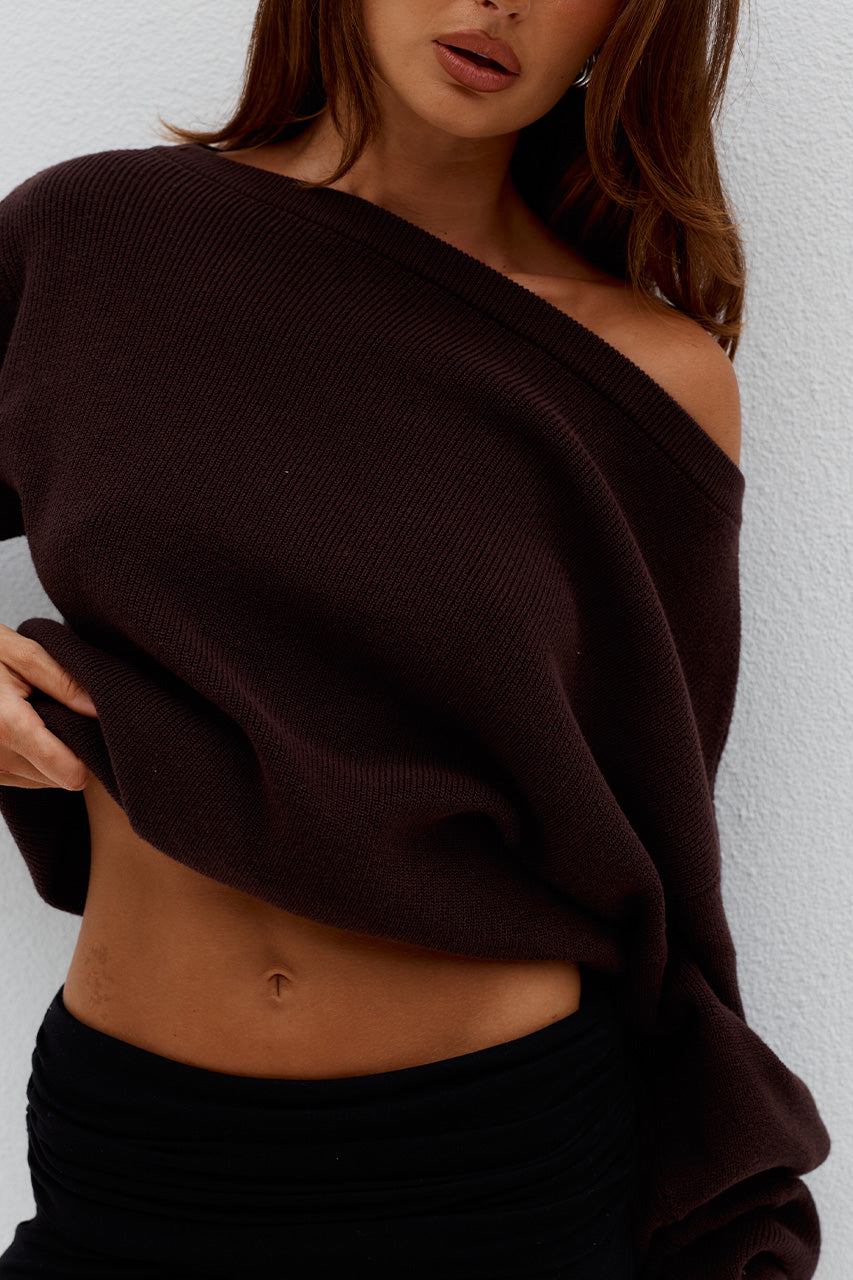 DIONNE OFF SHOULDER KNIT SWEATER - CHOCOLATE - DIONNEOFFSHOULDERKNITSWEATER-CHOCOLATE-5