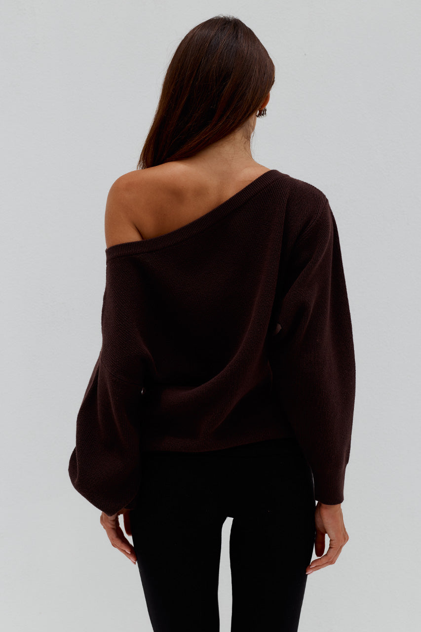 DIONNE OFF SHOULDER KNIT SWEATER - CHOCOLATE - DIONNEOFFSHOULDERKNITSWEATER-CHOCOLATE-8