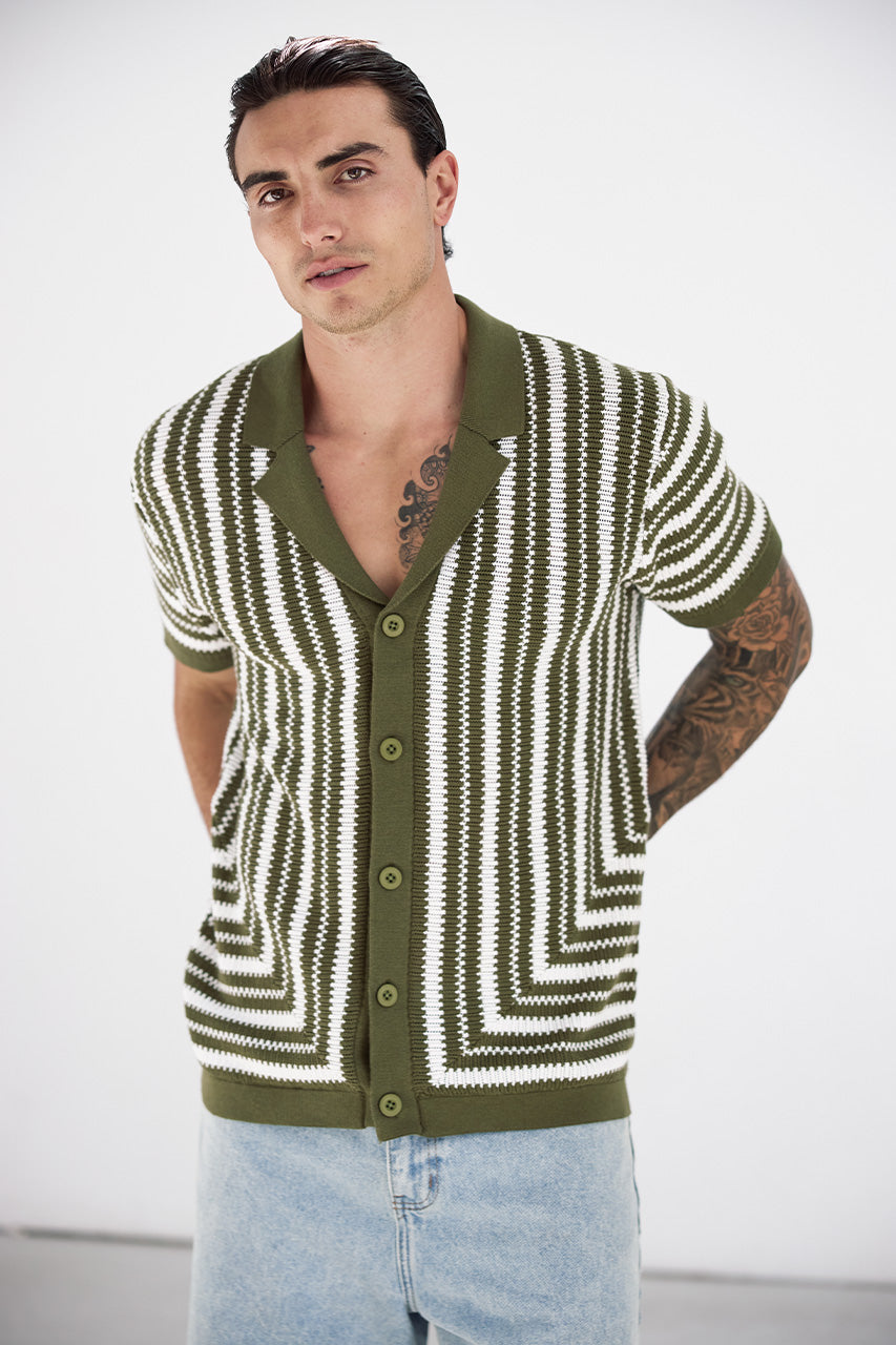DORIAN SHORT SLEEVE SHIRT - KHAKI/WHITE - DORIANSHORTSLEEVESHIRT-KHAKIWHITE