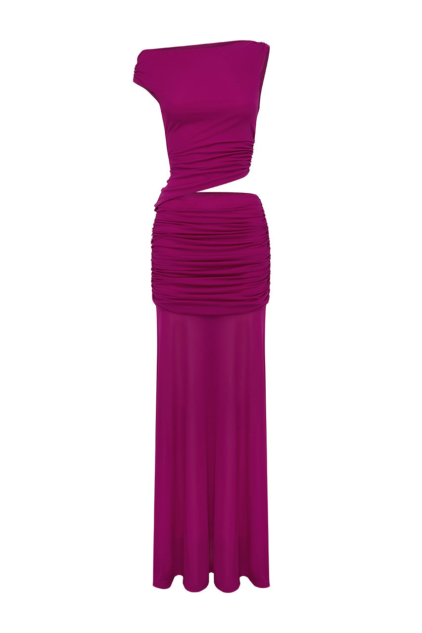 DREW ASYMMETRICAL NECK MAXI DRESS - BERRY - DREWASYMMETRICALNECKMAXIDRESS-BERRY