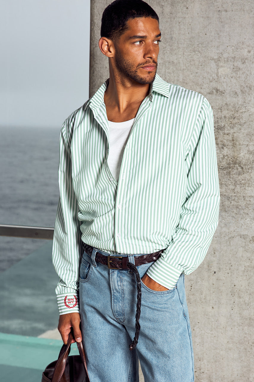 DREW LONG SLEEVE SHIRT - SAGE STRIPE - DREWLONGSLEEVESHIRT-SAGESTRIPE-1
