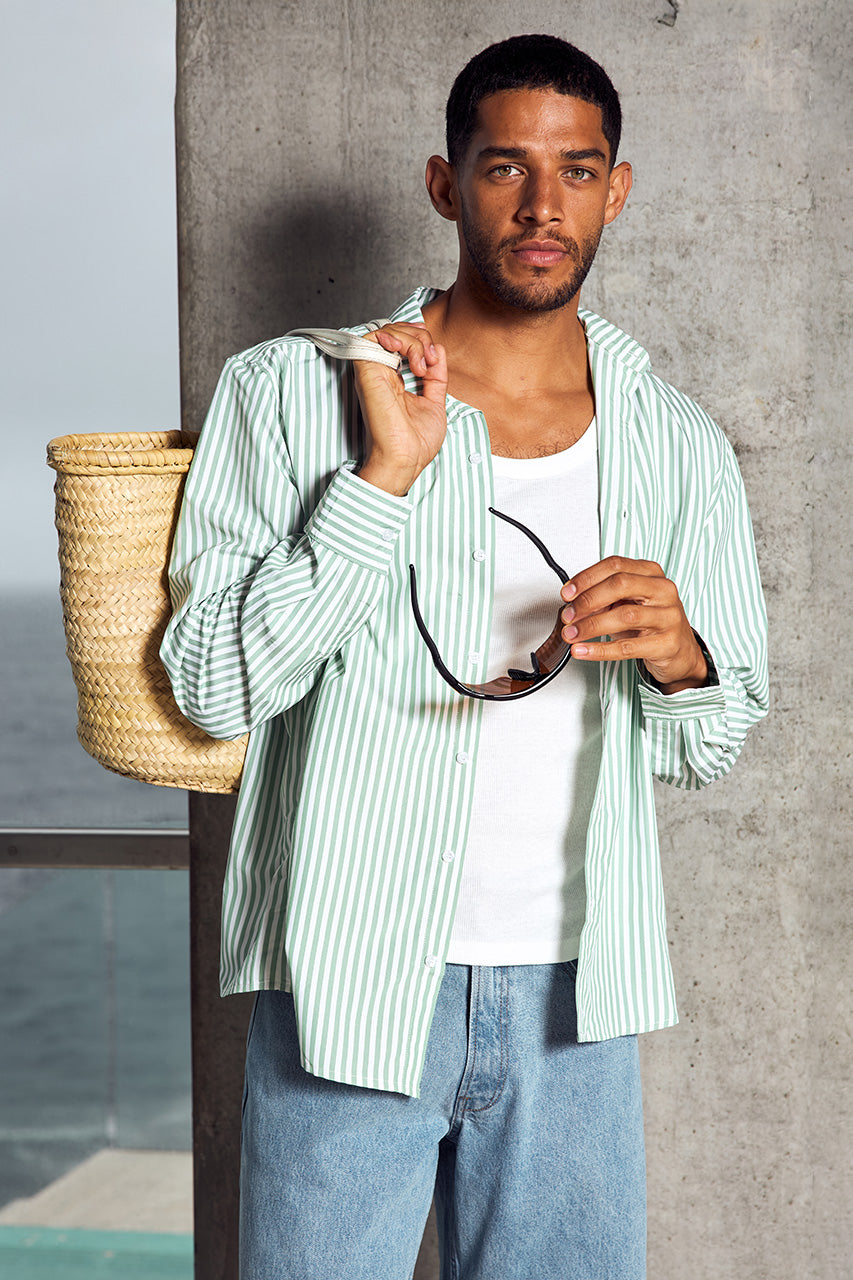 DREW LONG SLEEVE SHIRT - SAGE STRIPE - DREWLONGSLEEVESHIRT-SAGESTRIPE-4
