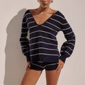 ELEONORA SLEEVED KNIT TOP - NAVY STRIPE