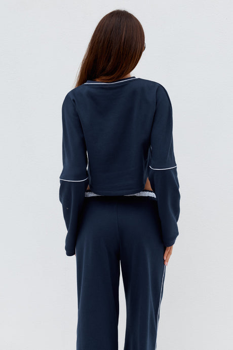 ELERI OVERSIZED LONG SLEEVE CROP TOP - STEEL