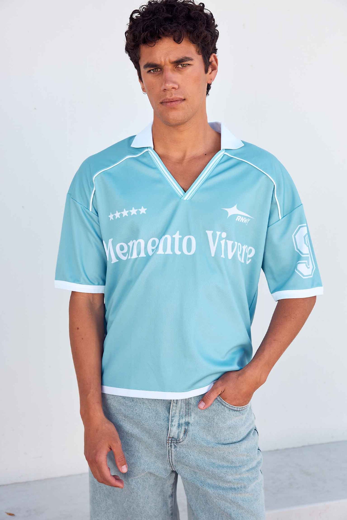 ELIA SHORT SLEEVE TOP - SKY BLUE/WHITE