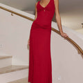 ELIN DRAPED TWIST MIDI DRESS - CHERRY