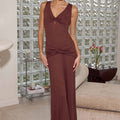 ELIN DRAPED TWIST MIDI DRESS - ESPRESSO
