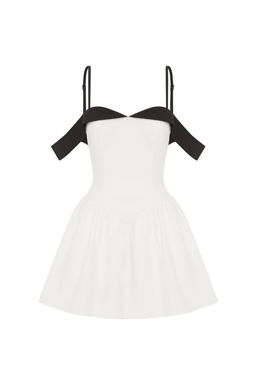 ELISE MINI DRESS - WHITE/BLACK - ELISEMINIDRESSWHITEXBLACK