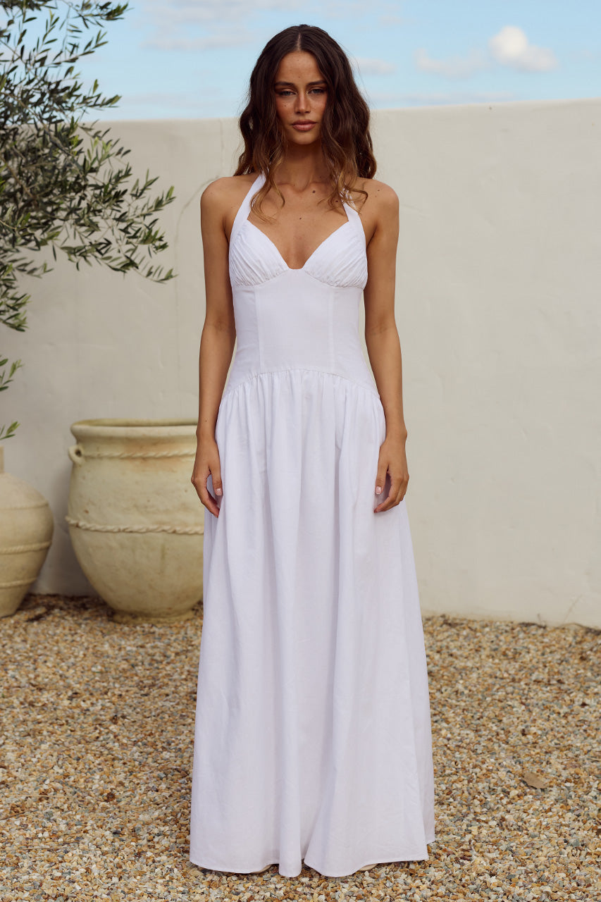 ELOISE DROP WAIST HALTER MAXI DRESS - WHITE - ELOISEDROPWAISTHALTERMAXIDRESS-WHITE