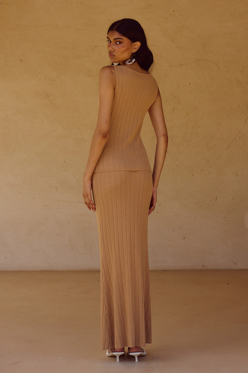 ELOWEN KNIT MAXI SKIRT - FAWN