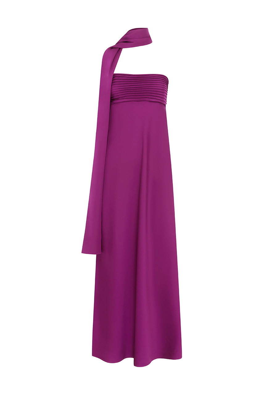ELSA STRAPLESS SCARF MAXI DRESS - PLUM - ELSAMAXIDRESS-PLUM
