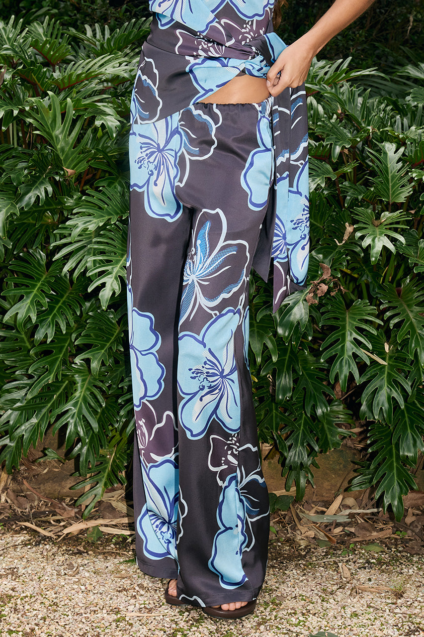 KAELI ELASTICATED PALAZZO PANT - MILONI CHOC/BLUE