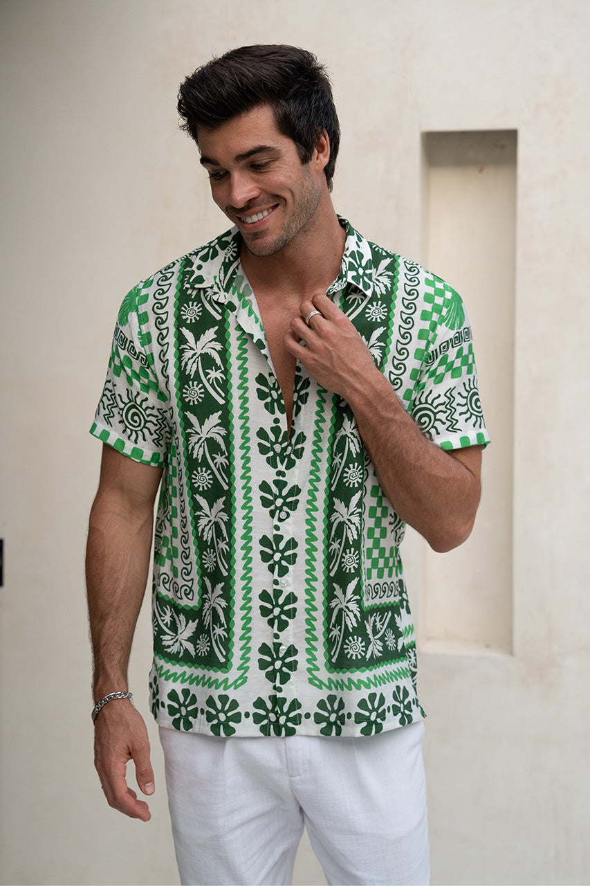 EMERSON SHIRT - GREEN - EMERSONSHIRTVORYPRINTGREEN_1