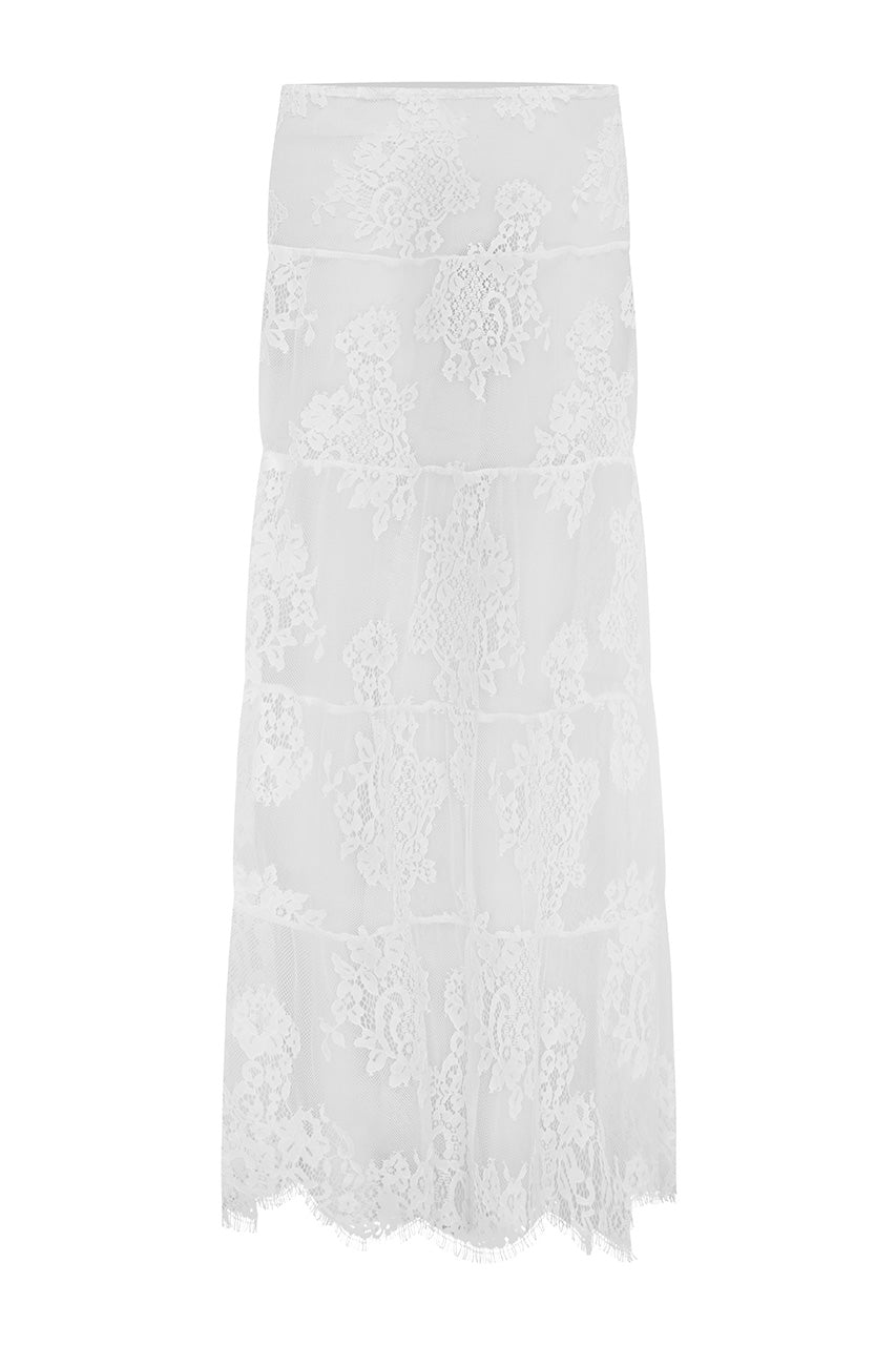 ENOLA TIERED LACE MAXI SKIRT - WHITE - ENOLATIEREDLACEMAXISKIRT-WHITE