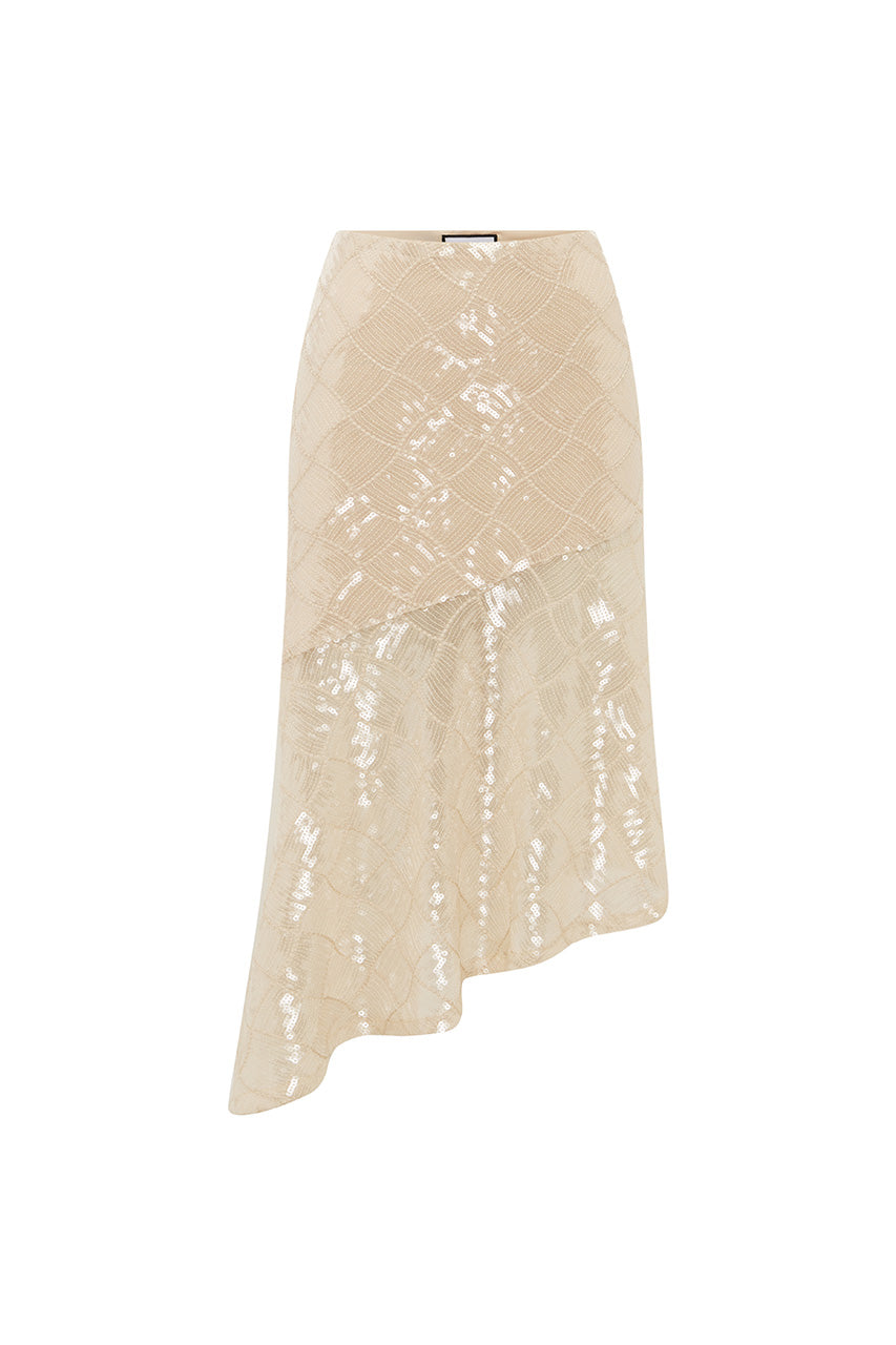 ERIS SEQUIN FLOUNCE MIDI SKIRT - SAND - ERISSEQUINFLOUNCEMIDISKIRTSAND