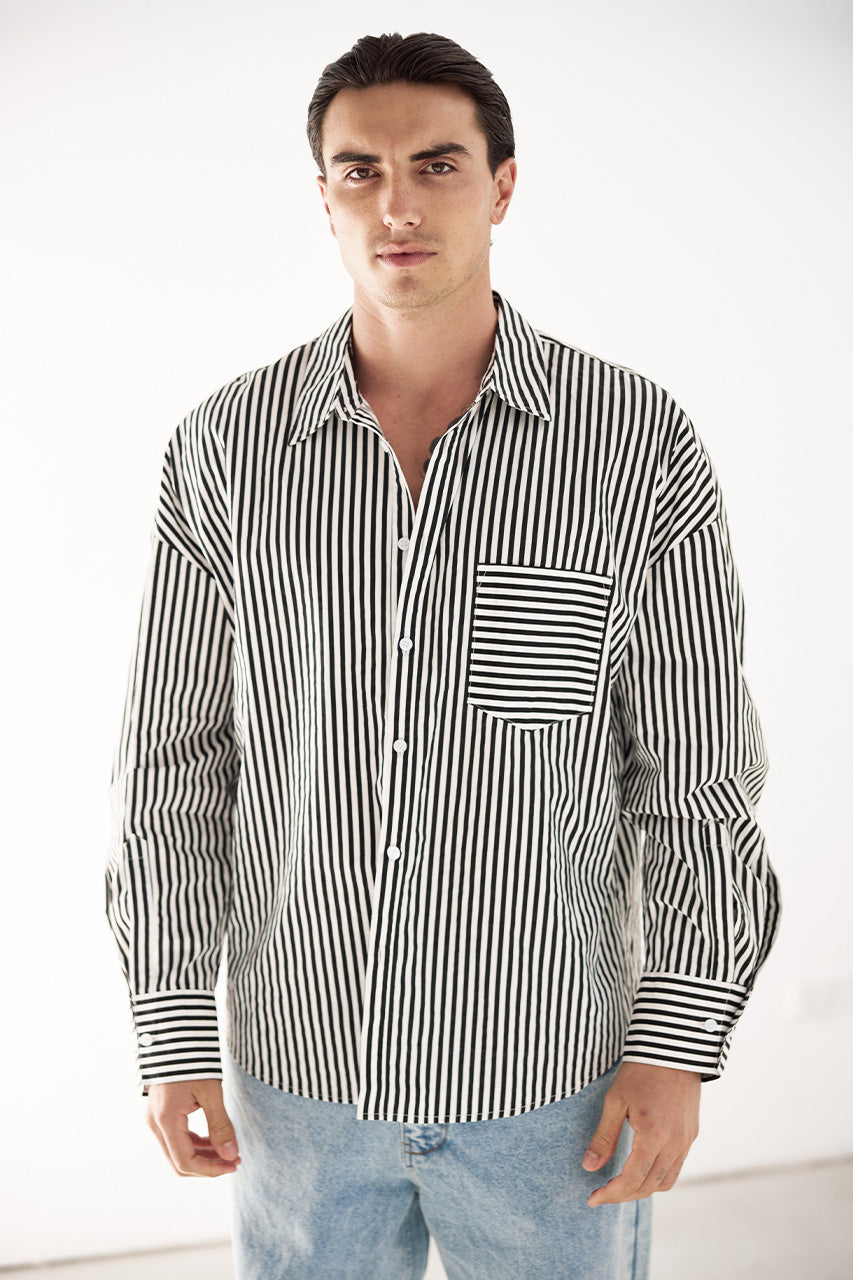 ESTVAN LONG SLEEVE SHIRT - PINSTRIPE BLACK/WHITE - ESTVANLONGSLEEVESHIRT-PINSTRIPEBLACKWHITE