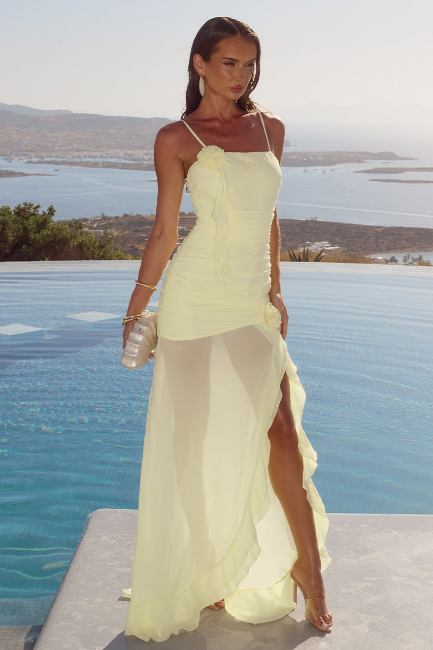EZIYA RUCHED FRILL TRIM MAXI DRESS - LEMON XXL - EZIYA_RUCHED_FRILL_TRIM_MAXI_DRESS_-_LEMON-3