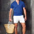EZRA SHORT SLEEVE POLO KNIT TOP - ROYAL