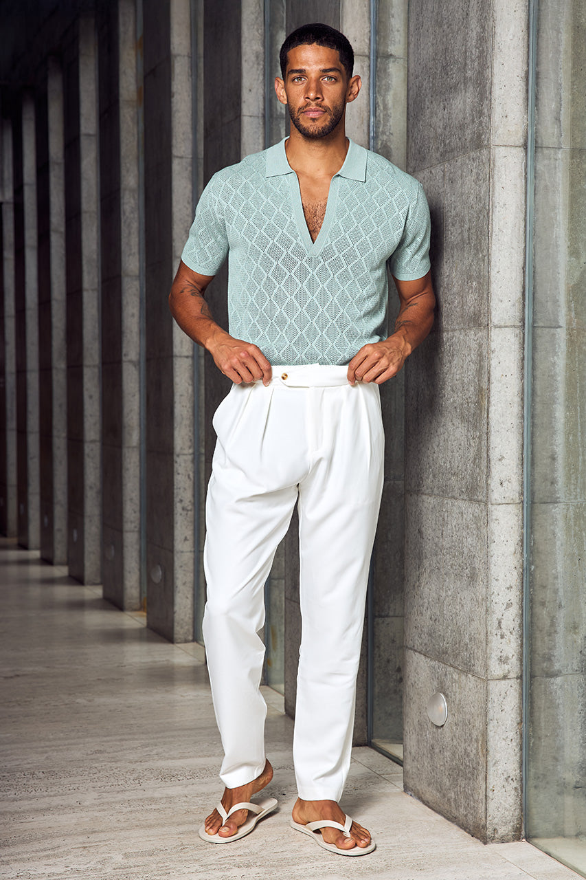 EZRA SHORT SLEEVE POLO KNIT TOP - SAGE - EZRASHORTSLEEVEPOLOKNITTOP
