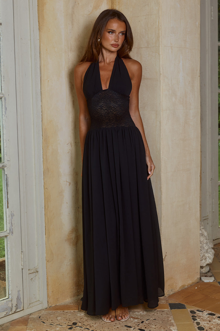 FERNANDA PLUNGE HALTER MAXI DRESS - BLACK - FERNANDAPLUNGEHALTERMAXIDRESS-BLACK