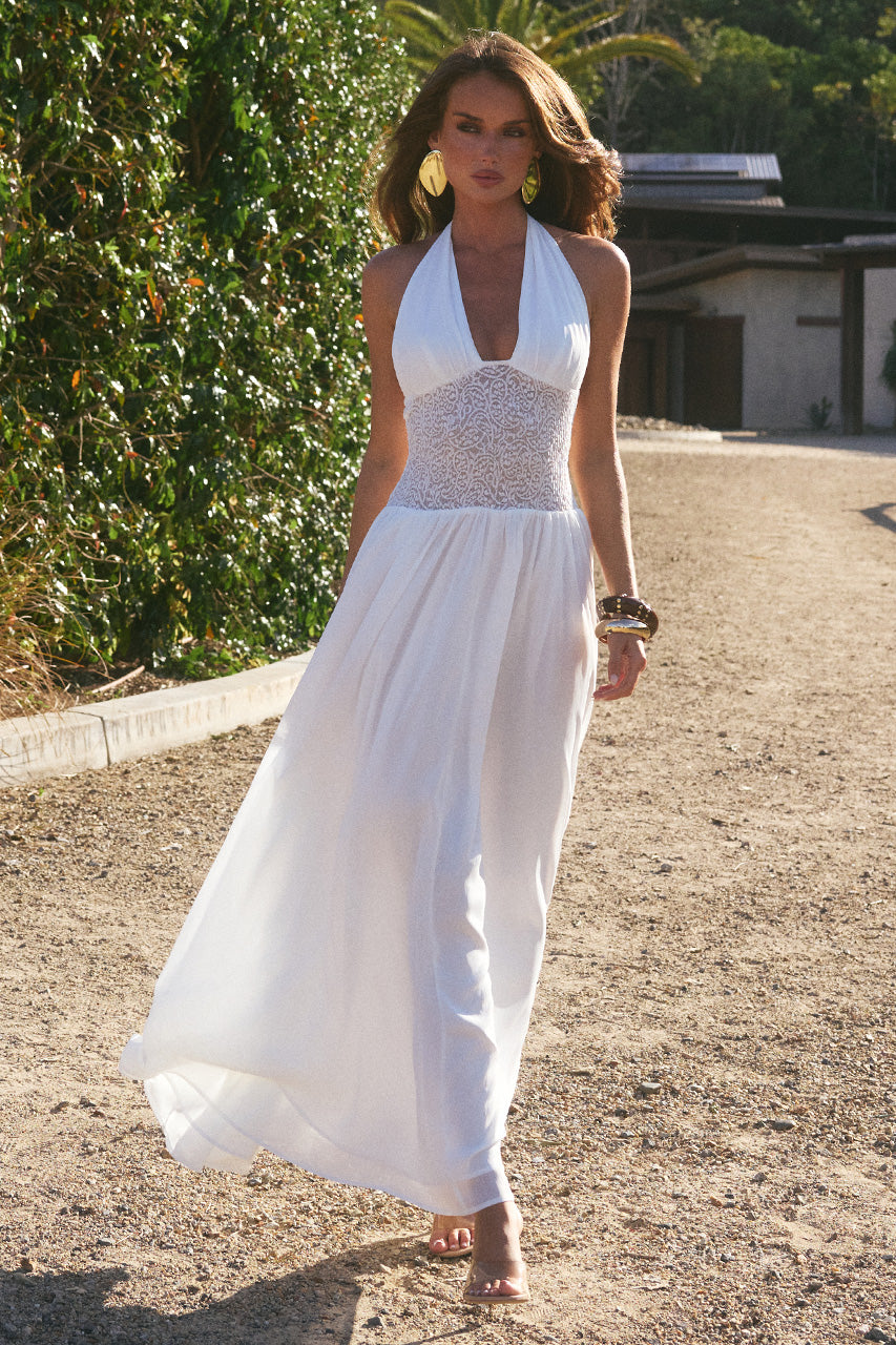 FERNANDA PLUNGE HALTER MAXI DRESS - WHITE XXL - FERNANDAPLUNGEHALTERMAXIDRESS-WHITE-4