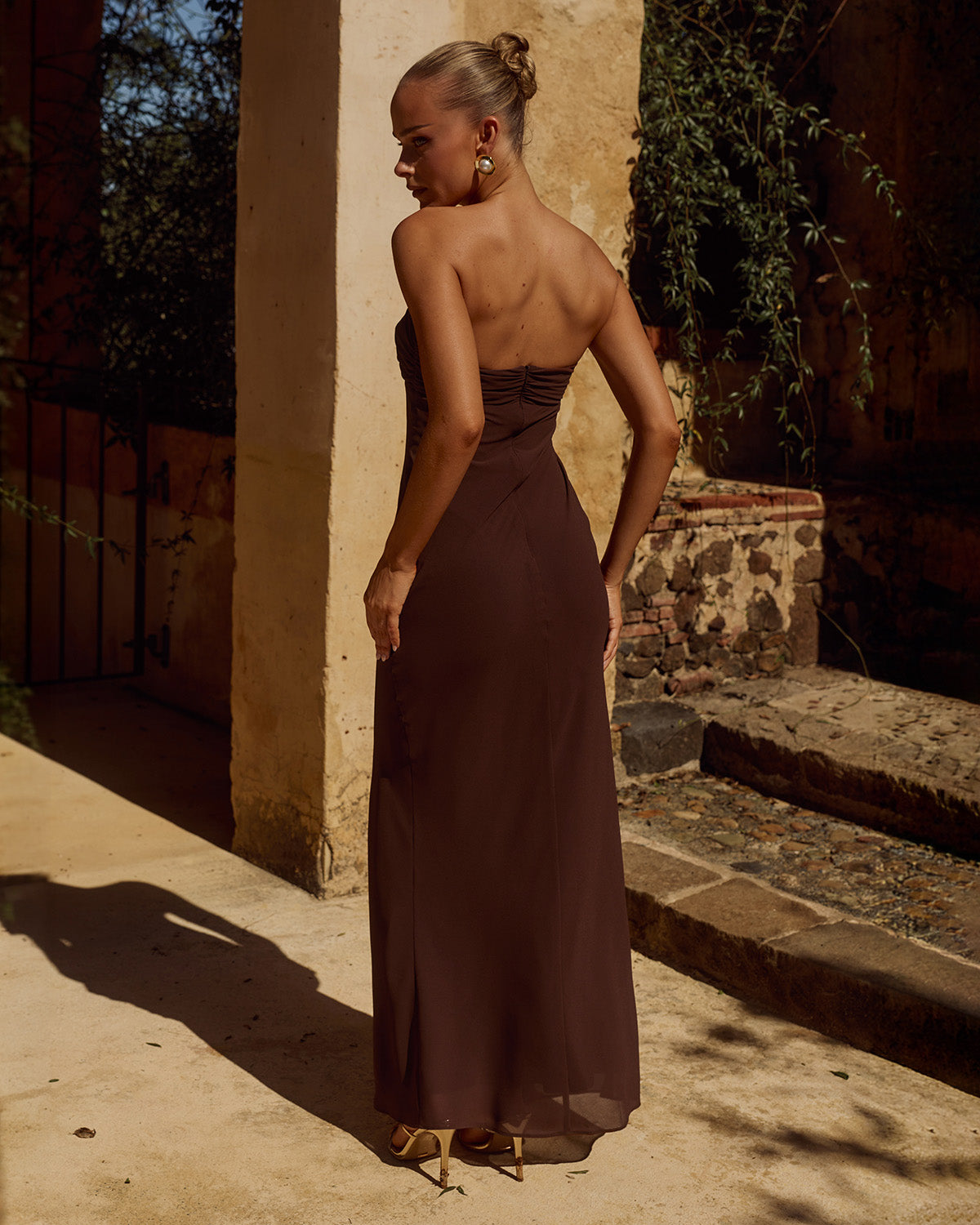 FIORA STRAPLESS MAXI DRESS - CHOCOLATE
