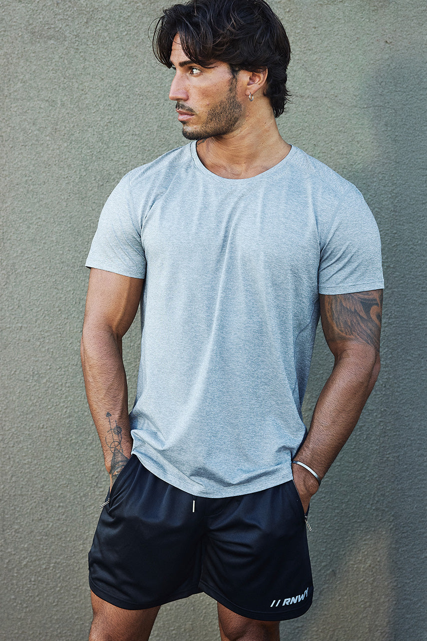 FLASH FITTED SHORT SLEEVE TOP - GREY MARLE