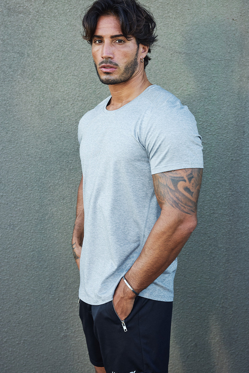 FLASH FITTED SHORT SLEEVE TOP - GREY MARLE