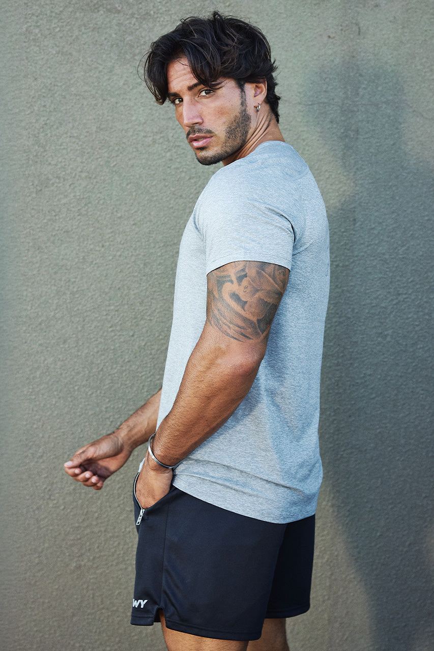 FLASH FITTED SHORT SLEEVE TOP - GREY MARLE