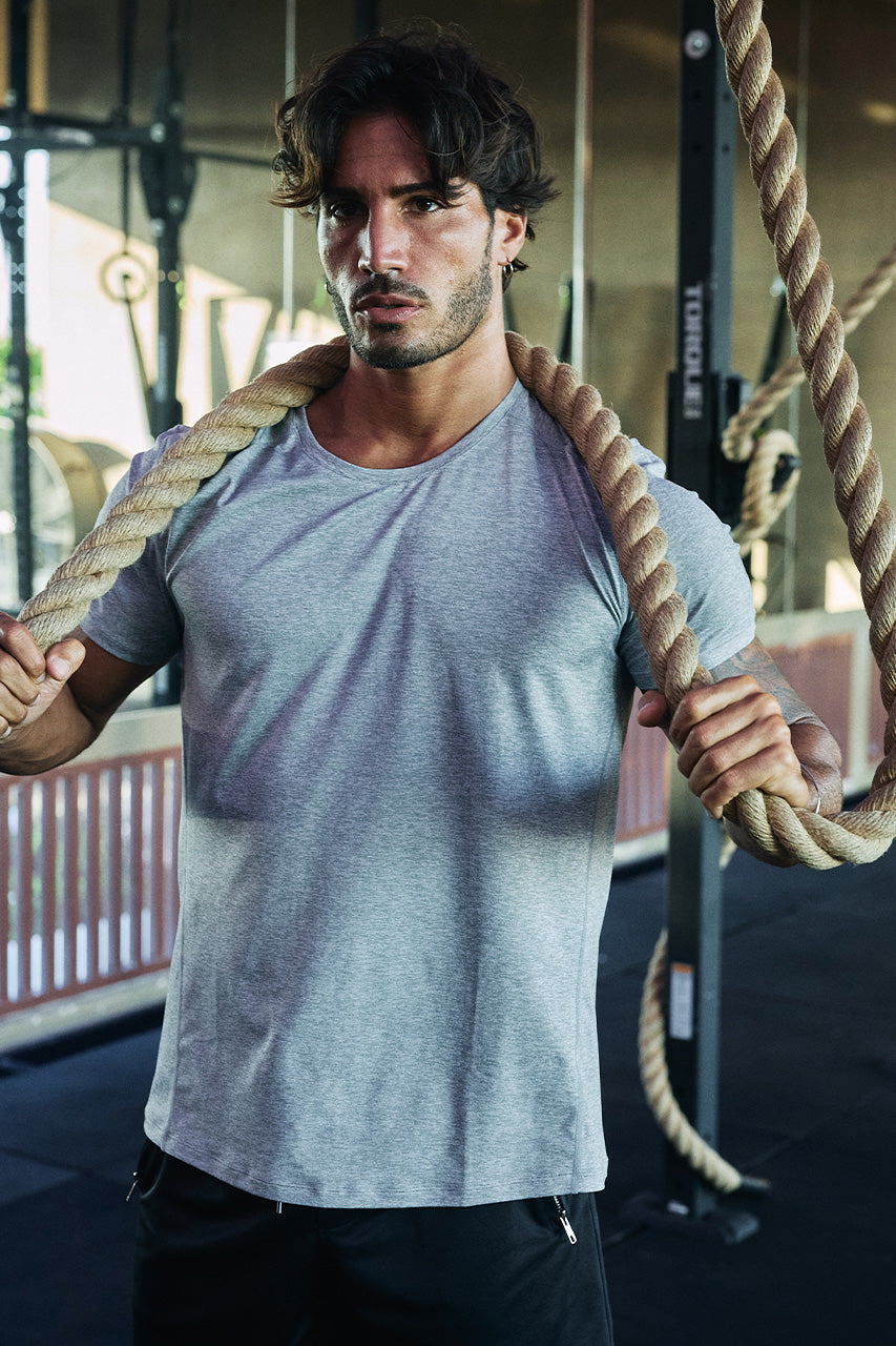 FLASH FITTED SHORT SLEEVE TOP - GREY MARLE