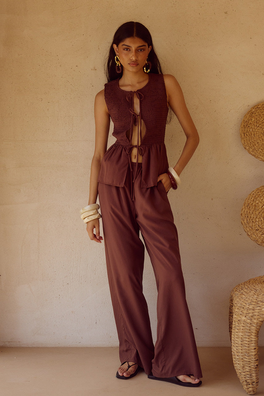 FLEUR PALAZZO PANT - CHOCOLATE - FLEURTOPCHOCOLATExFLEURPANTCHOCOLATE