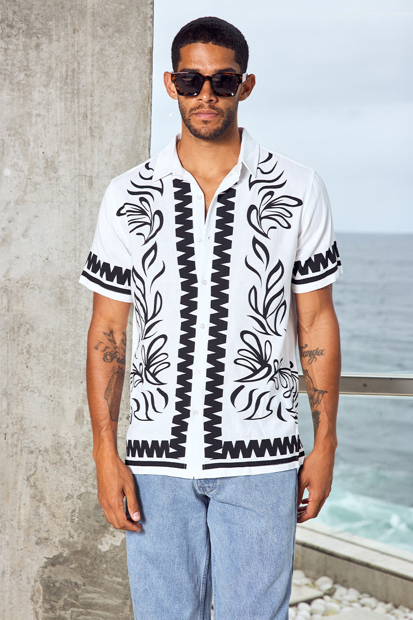 FLORIAN SHORT SLEEVE SHIRT - WHITE/BLACK