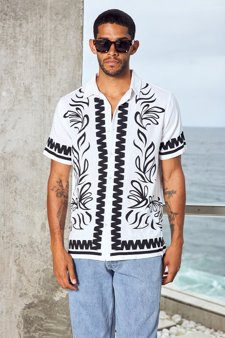 FLORIAN SHORT SLEEVE SHIRT - WHITE/BLACK