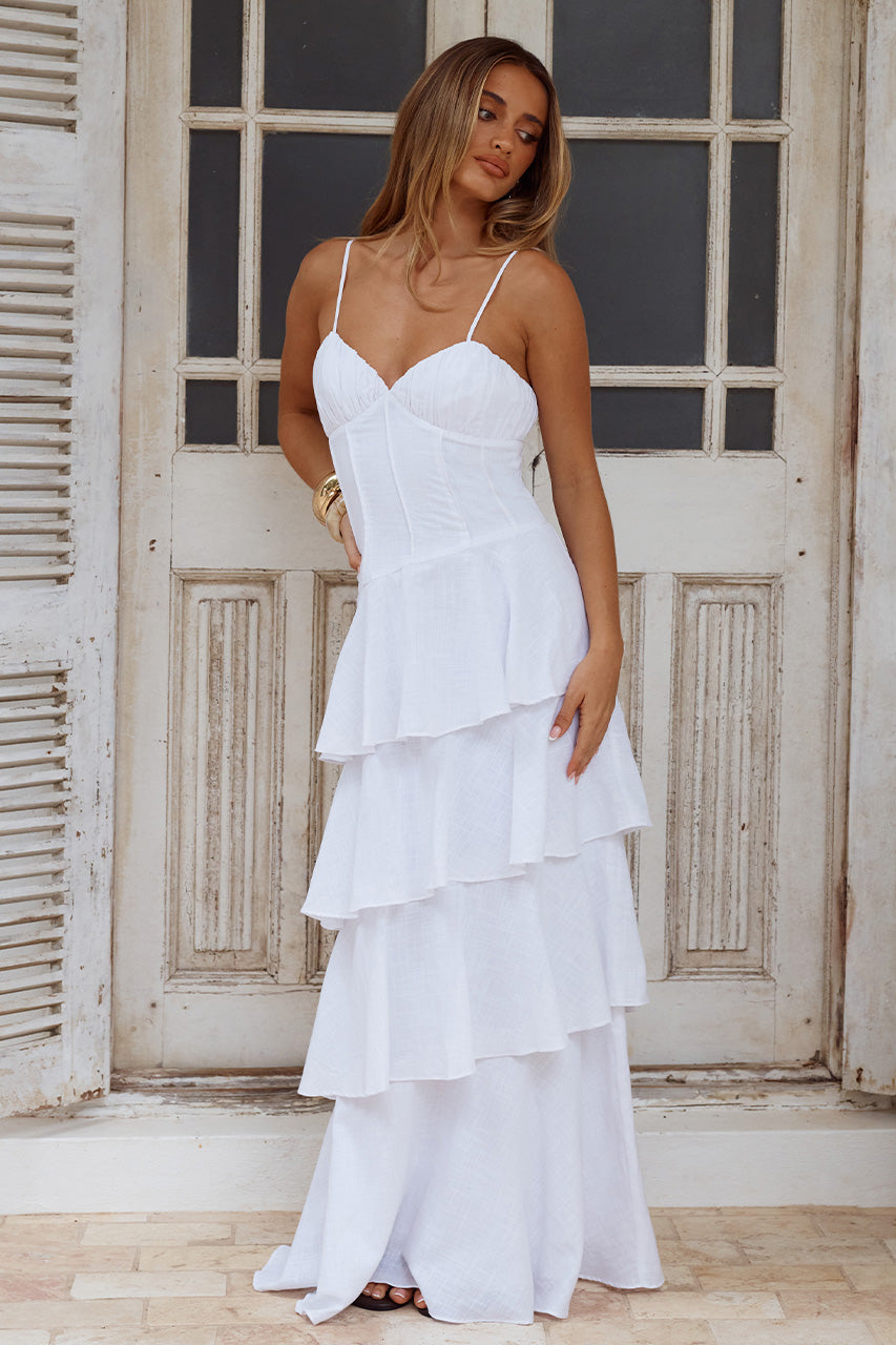 FLORRIE V-NECK TIERED MAXI DRESS - WHITE - FLORRIEV-NECKTIEREDMAXIDRESS-WHITE-1