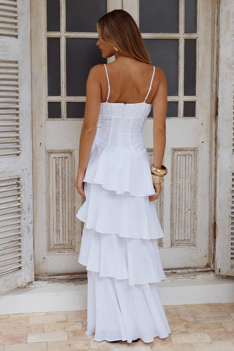 FLORRIE V-NECK TIERED MAXI DRESS - WHITE
