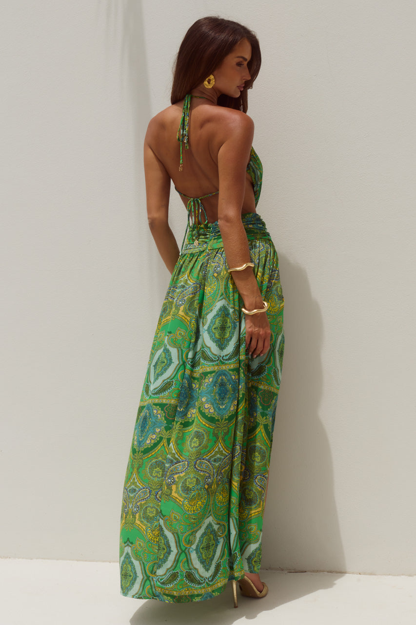 FONTANA DEEP PLUNGE MAXI DRESS - INDIANA GREEN