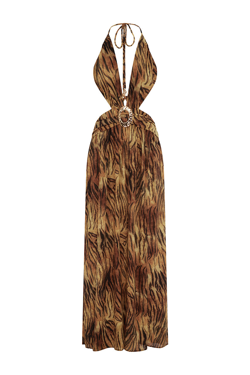 FONTANA DEEP PLUNGE MAXI DRESS - TIGRESS BROWN - FONTANADEEPPLUNGEMAXIDRESS-TIGRESSBROWN