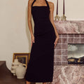 FRANCA HALTER MIDI DRESS - BLACK