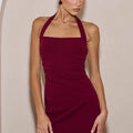 FRANCA HALTER MINI DRESS - BERRY