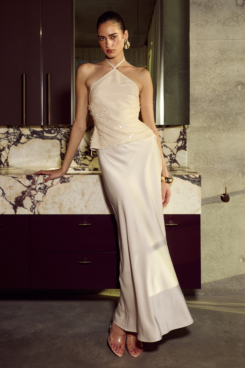 TORREN LOW WAIST MAXI SKIRT - PEARL