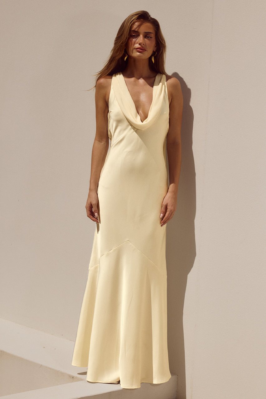 GABRIELLA COWL MAXI DRESS - LEMON