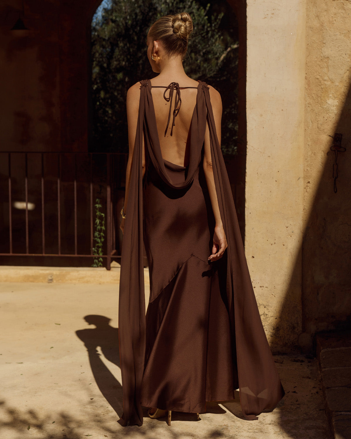 GABRIELLA  COWL MAXI DRESS - CHOCOLATE