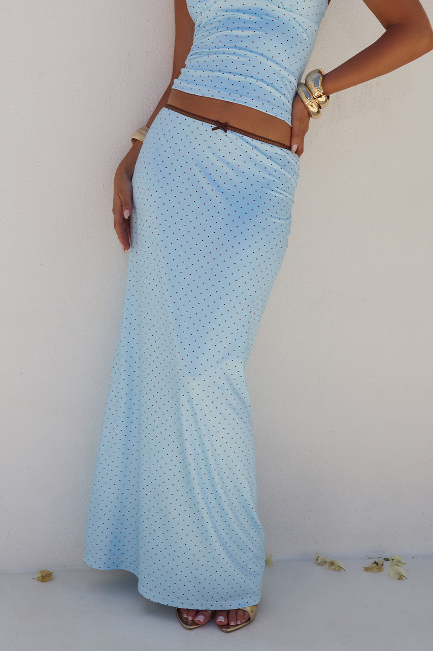 GEORGINA LOW WAIST MAXI SKIRT - SKY BLUE/CHOC POLKA - GEORGINALACECAMISOLETOPXGEORGINALOWWAISTMAXISKIRT-SKYBLUECHOCPOLKA-08