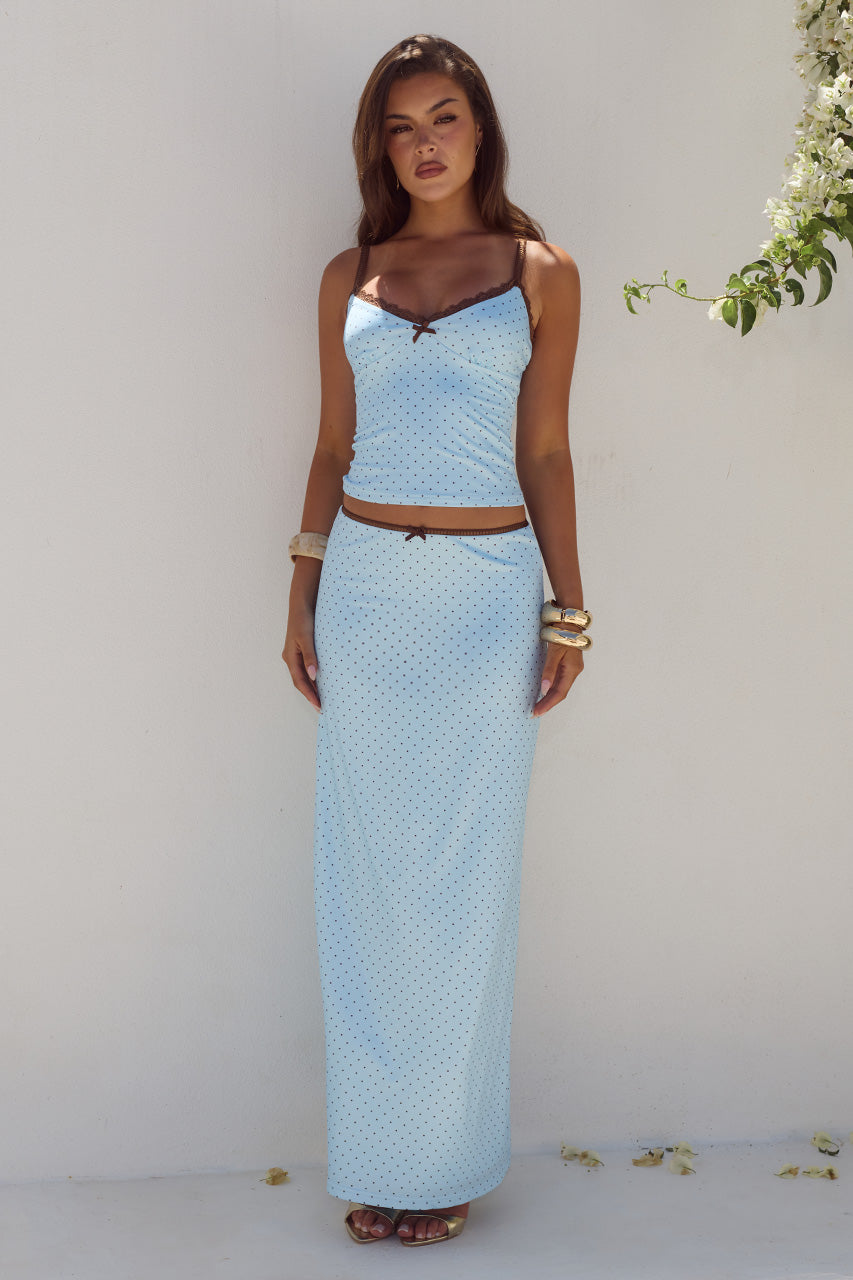 GEORGINA LOW WAIST MAXI SKIRT - SKY BLUE/CHOC POLKA - GEORGINALACECAMISOLETOPXGEORGINALOWWAISTMAXISKIRT-SKYBLUECHOCPOLKA-14