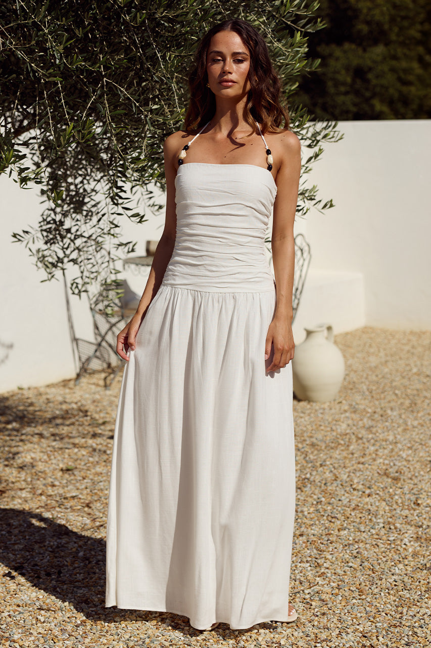 GIULIA RUCHED MAXI DRESS - OFF WHITE XXL - GIULIARUCHEDMAXIDRESS-OFFWHITE