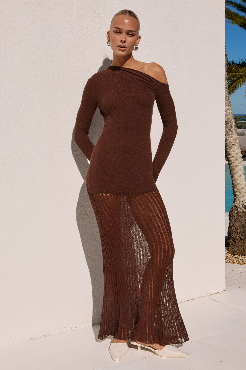 GRETA ONE SHOULDER KNIT MAXI DRESS - CHOCOLATE XXL - GRETAONESHOULDERKNITMAXIDRESS-CHOCOLATE-01